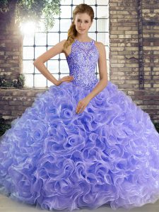 Perfect Ball Gowns Sweet 16 Quinceanera Dress Lavender Scoop Fabric With Rolling Flowers Sleeveless Floor Length Lace Up