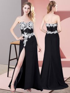 Great Black Sleeveless Floor Length Lace and Appliques Zipper Prom Evening Gown