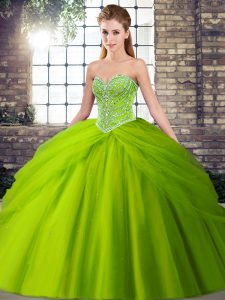 Attractive Tulle Sweetheart Sleeveless Brush Train Lace Up Beading and Pick Ups Vestidos de Quinceanera in