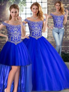 Colorful Sleeveless Brush Train Beading Lace Up Quince Ball Gowns