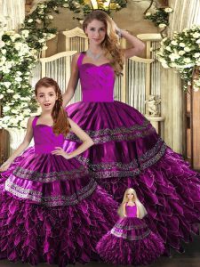 Halter Top Sleeveless Lace Up Quinceanera Dress Fuchsia Organza