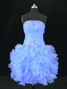 Spectacular Sleeveless Mini Length Beading and Ruffles Lace Up Prom Gown with Blue