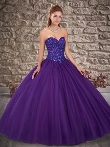 Spectacular Sweetheart Sleeveless Lace Up Sweet 16 Dresses Purple Tulle