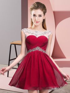 Low Price Red Scoop Backless Beading and Ruching Dress for Prom Sleeveless