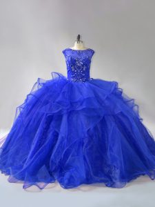 Fine Organza Sleeveless Quinceanera Gowns Brush Train and Beading and Ruffles