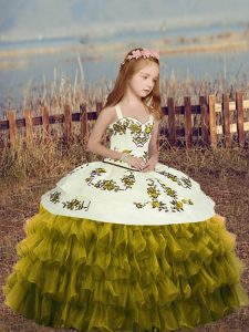 Customized Straps Sleeveless Organza Kids Formal Wear Embroidery and Ruffles Lace Up
