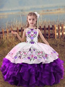 Sleeveless Embroidery and Ruffles Lace Up Little Girl Pageant Dress