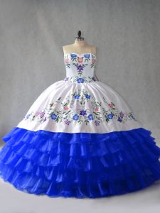 Dazzling Royal Blue 15 Quinceanera Dress Organza Sleeveless Embroidery and Ruffled Layers