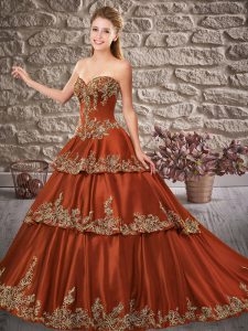 Traditional Sleeveless Brush Train Lace Up Appliques Quinceanera Gowns
