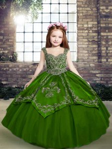 Green Straps Lace Up Beading and Embroidery Pageant Dresses Sleeveless