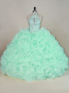Apple Green Sleeveless Beading and Ruffles Lace Up Sweet 16 Quinceanera Dress