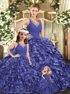 Backless Quince Ball Gowns Lavender for Sweet 16 and Quinceanera with Ruffles Brush Train
