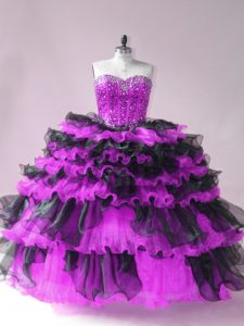 Dramatic Organza Sleeveless Floor Length Quinceanera Gown and Beading and Ruffled Layers