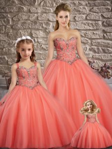 Deluxe Watermelon Red Sweet 16 Dresses Military Ball and Sweet 16 and Quinceanera with Beading Sweetheart Sleeveless Lac