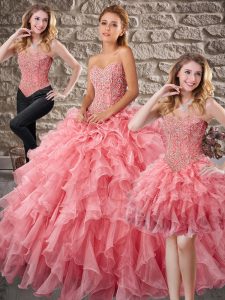 Excellent Organza Sleeveless 15 Quinceanera Dress Brush Train and Beading and Ruffles