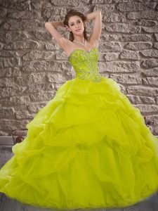 New Style Yellow Green Ball Gowns Beading and Pick Ups Sweet 16 Quinceanera Dress Lace Up Tulle Sleeveless