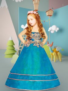 Popular Scoop Long Sleeves Tulle Little Girl Pageant Gowns Beading and Appliques Lace Up