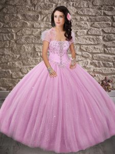 Rose Pink 15 Quinceanera Dress Strapless Sleeveless Brush Train Lace Up