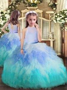Excellent Multi-color Backless Kids Pageant Dress Beading and Ruffles Sleeveless Floor Length