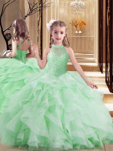 Lace Up Little Girls Pageant Dress Wholesale Beading and Ruffles Sleeveless Floor Length