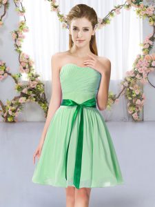 Designer Apple Green Lace Up Sweetheart Belt Bridesmaid Dress Chiffon Sleeveless