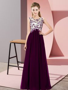 Custom Made Beading and Appliques Bridesmaid Dress Dark Purple Zipper Sleeveless Floor Length
