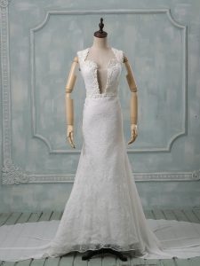 Glorious Sleeveless Court Train Lace Zipper Wedding Dresses