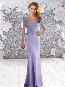Top Selling Lavender Dress for Prom Scoop Long Sleeves Sweep Train Zipper