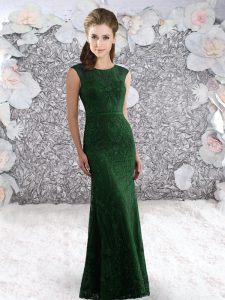 Noble Dark Green Zipper Prom Dresses Lace and Belt Sleeveless Floor Length