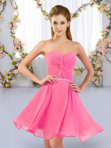 Empire Bridesmaid Dresses Rose Pink Sweetheart Chiffon Sleeveless Mini Length Lace Up