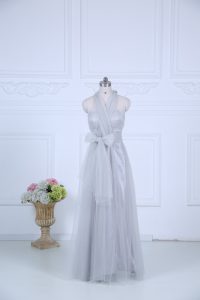 Custom Fit Halter Top Sleeveless Tulle Bridesmaid Dresses Ruching Zipper