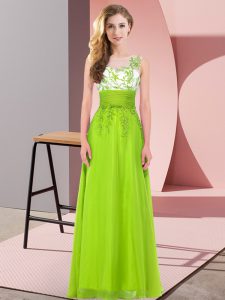 Yellow Green Sleeveless Floor Length Appliques Backless Quinceanera Court Dresses