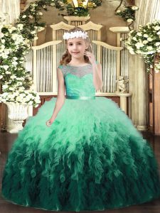 Dazzling Sleeveless Lace and Ruffles Backless Little Girls Pageant Dress Wholesale