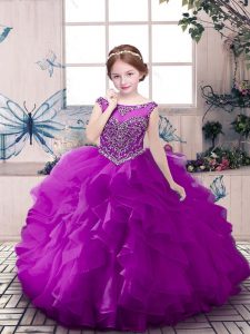 Affordable Organza Sleeveless Floor Length Kids Formal Wear and Beading and Ruffles