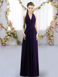 Floor Length Empire Sleeveless Dark Purple Bridesmaids Dress Zipper