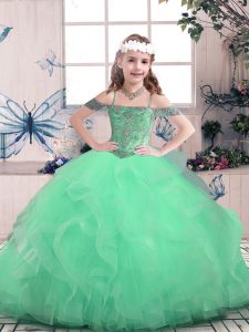 New Style Sleeveless Lace Up Floor Length Beading and Ruffles Pageant Dress Toddler