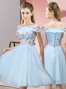 Short Sleeves Appliques Lace Up Dama Dress for Quinceanera