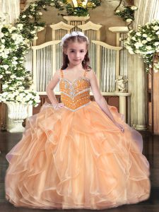 Amazing Organza Sleeveless Floor Length Little Girl Pageant Gowns and Beading and Ruffles