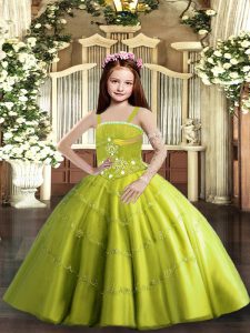 Straps Sleeveless Lace Up Pageant Dress Toddler Yellow Green Tulle