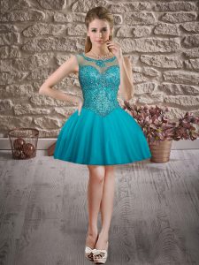 Scoop Sleeveless Lace Up Homecoming Dress Teal Tulle