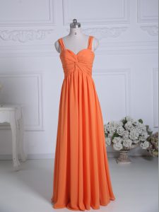 Wonderful Orange Chiffon Zipper Quinceanera Court Dresses Sleeveless Floor Length Ruching