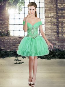Gorgeous Apple Green Tulle Lace Up Off The Shoulder Sleeveless Mini Length Prom Party Dress Beading and Ruffles