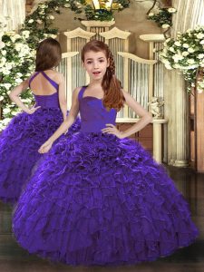 Lovely Straps Sleeveless Organza Little Girls Pageant Gowns Ruffles Lace Up