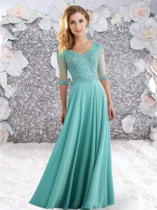 Custom Made Floor Length Zipper Dress for Prom Aqua Blue for Prom and Party with Beading