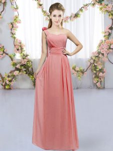 Watermelon Red One Shoulder Neckline Hand Made Flower Wedding Guest Dresses Sleeveless Lace Up