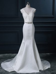 On Sale Sleeveless Brush Train Beading and Lace Backless Wedding Dress