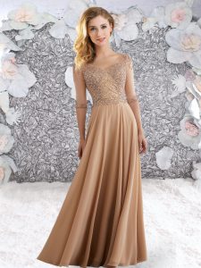 On Sale V-neck Half Sleeves Womens Party Dresses Floor Length Beading Champagne Chiffon