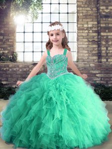 Latest Straps Sleeveless Tulle Pageant Dress for Teens Beading and Ruffles Lace Up