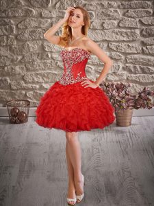 Dynamic Mini Length Lace Up Prom Gown Red for Prom and Party with Beading and Ruffles
