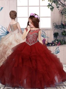 Red Sleeveless Organza Lace Up Pageant Gowns For Girls for Party and Sweet 16 and Wedding Party